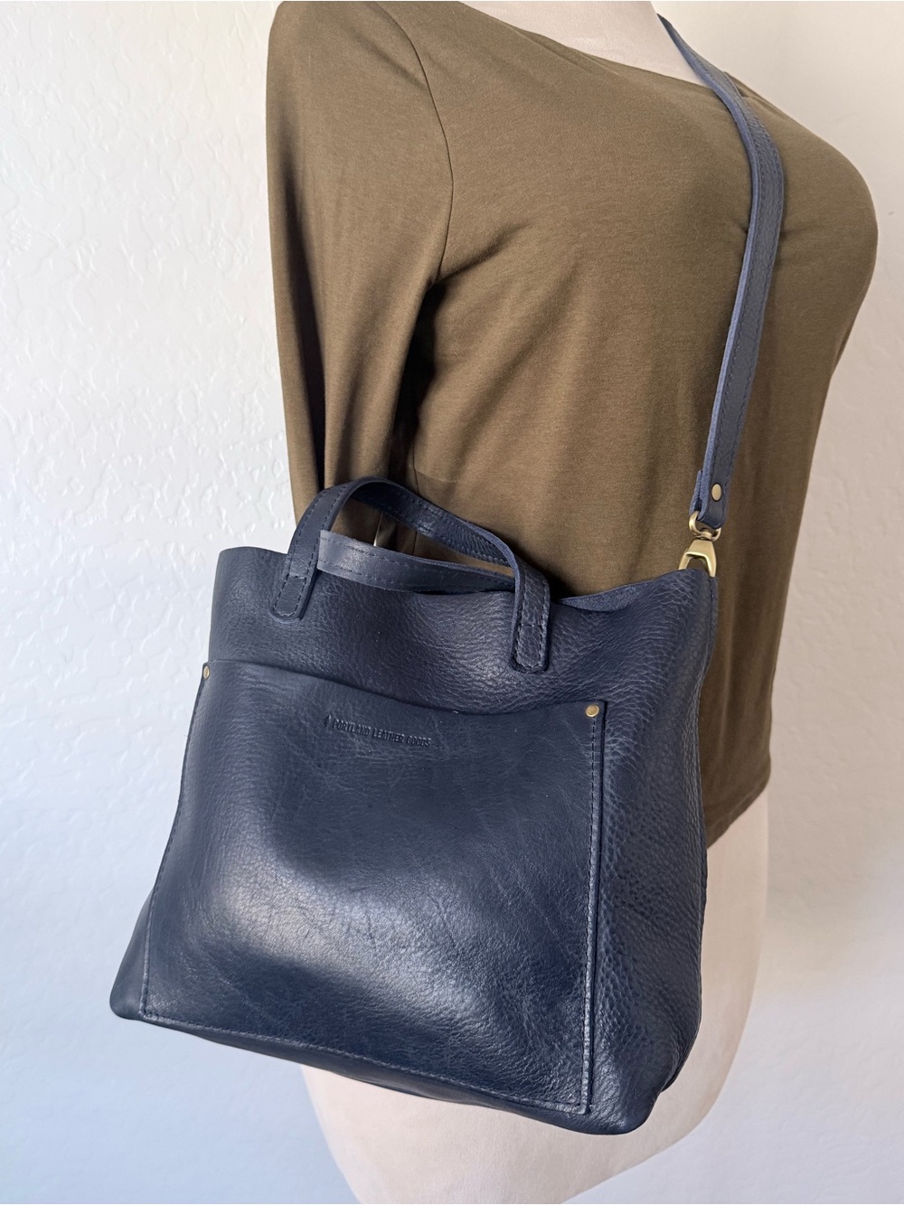 Portland Leather Goods Navy Leather Crossbody Tote Shoulder Bag